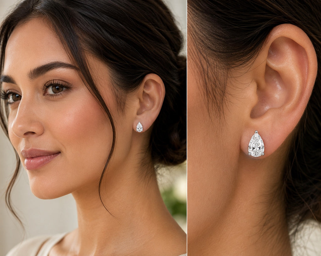 2Ct TTW Pear Shape Lab Grown Diamond Earrings IGI Cert. in 14 K Gold