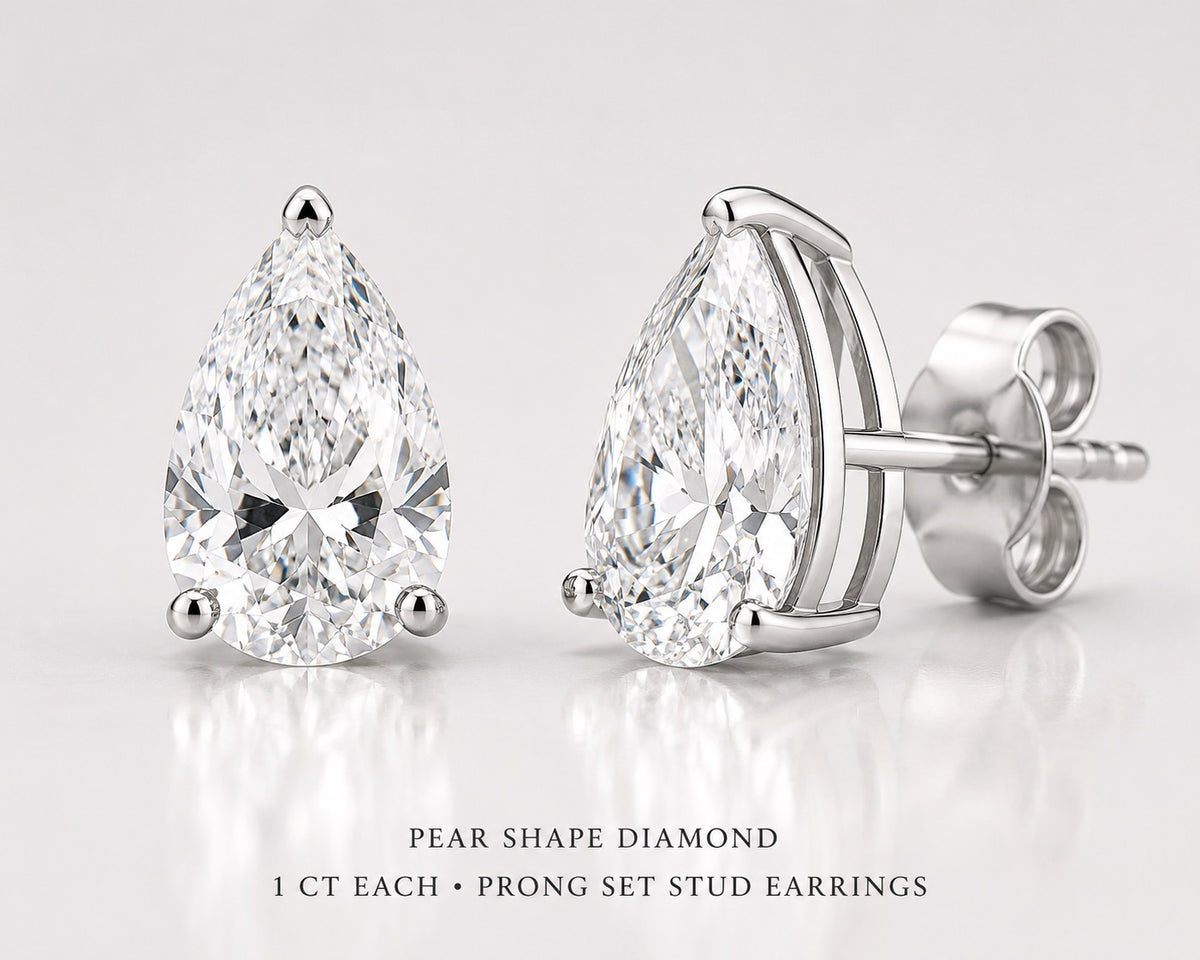 2Ct TTW Pear Shape Lab Grown Diamond Earrings IGI Cert. in 14 K Gold