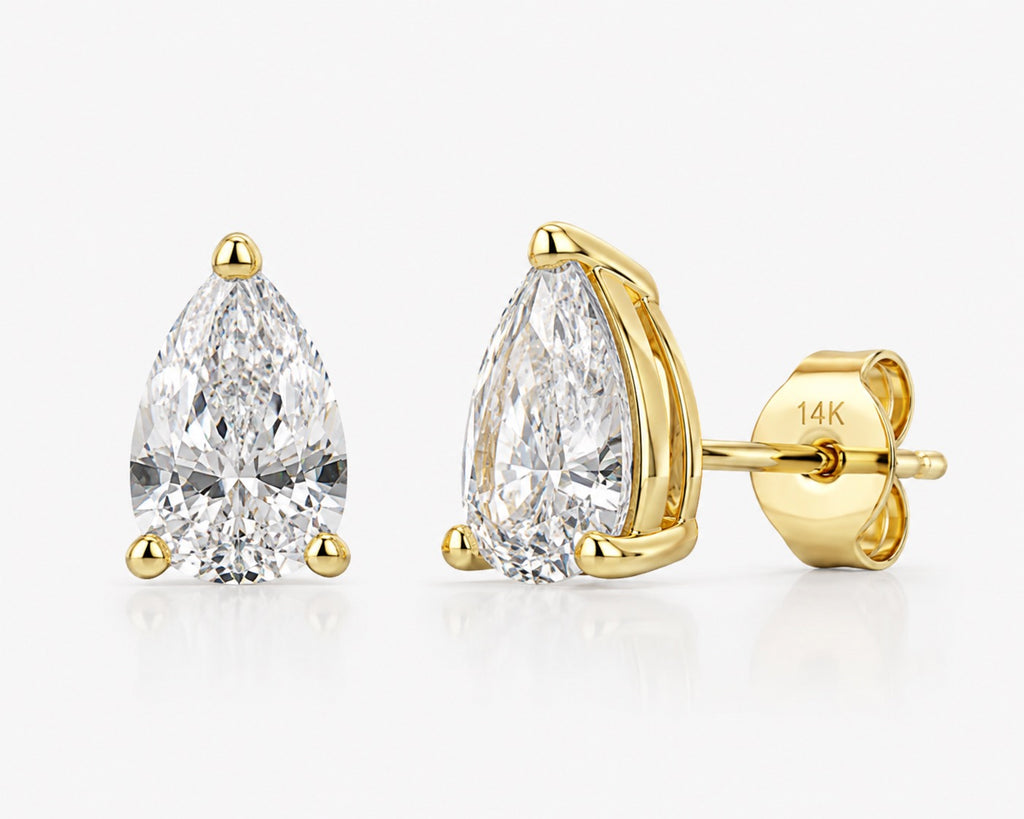 2Ct TTW Pear Shape Lab Grown Diamond Earrings IGI Cert. in 14 K Gold