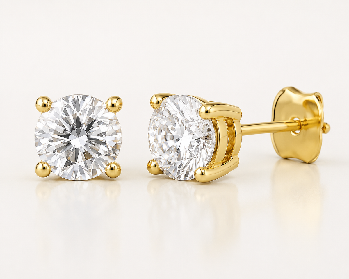 2Ct. TTW Lab Grown Round Diamond Earrings IGI Certified In 14 K Gold