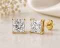 2Ct.TTW Lab Grown Princess Cut Diamond Studs Earring in 14 K Gold