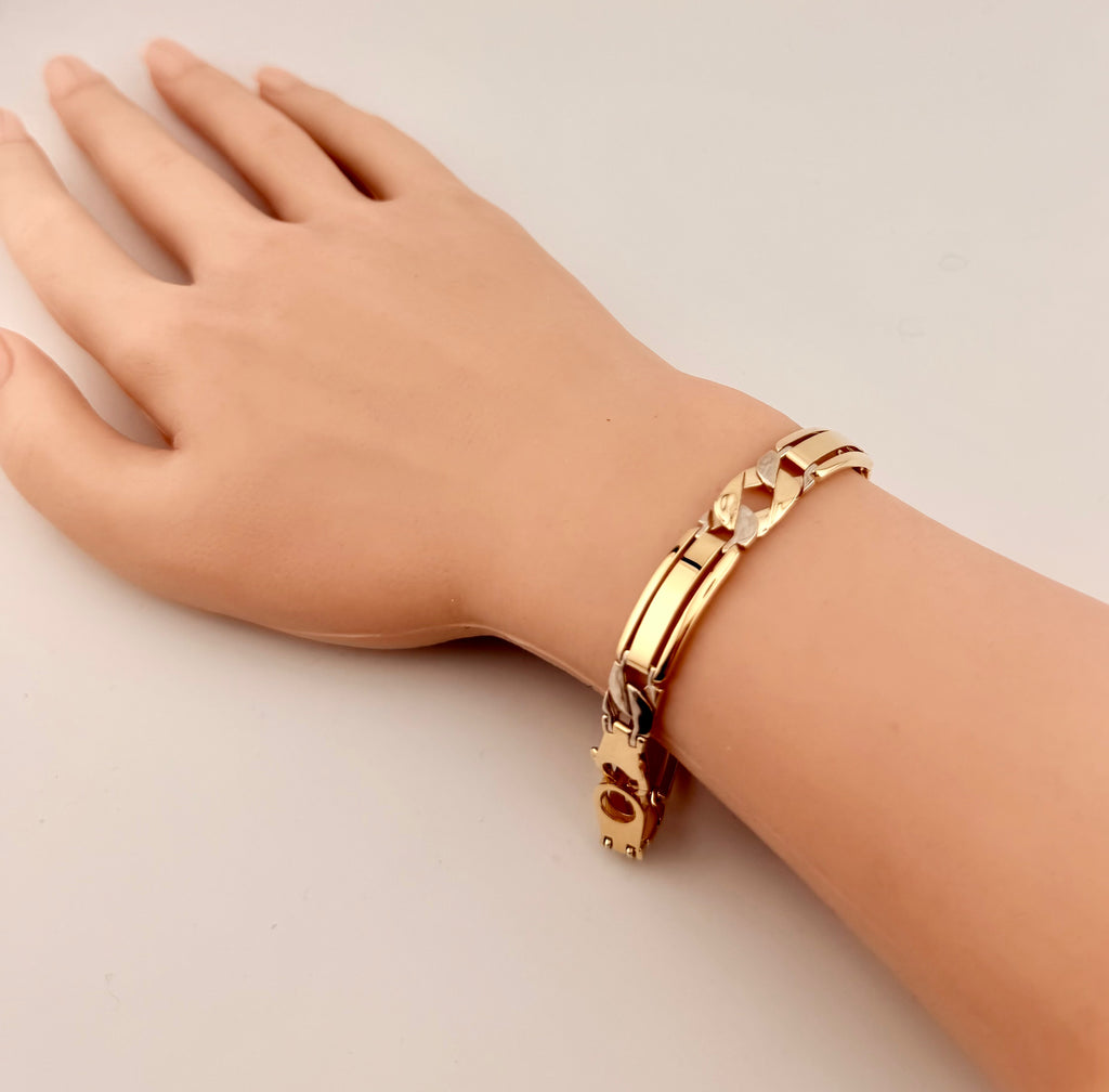 Pure 14 K Two Tone Men's Fancy bracelet 8.25" Length