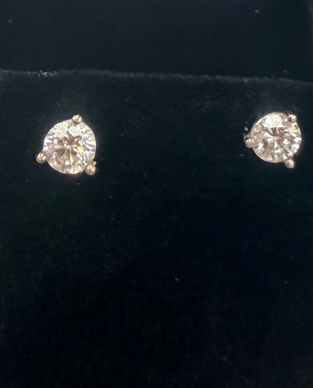 1Ct.TTW Lab Grown Round Diamond Earrings Three Prong Martini Setting in 14 k Gold