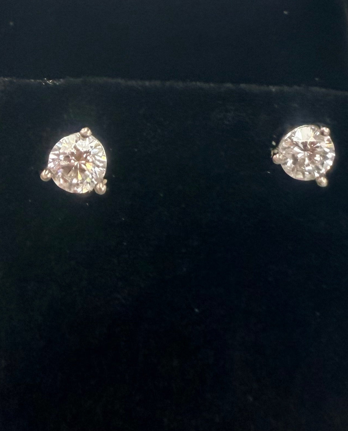 1Ct.TTW Lab Grown Round Diamond Earrings Three Prong Martini Setting in 14 k Gold