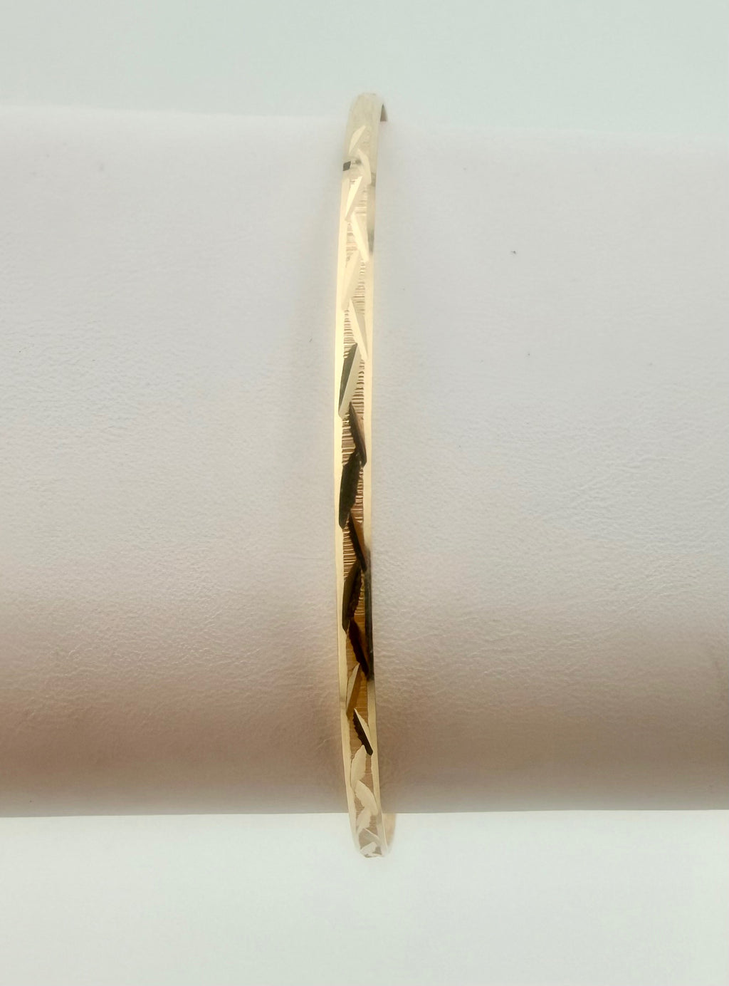 Solid 14 K Yellow Gold 2mm Bangle With Design Size7",8"