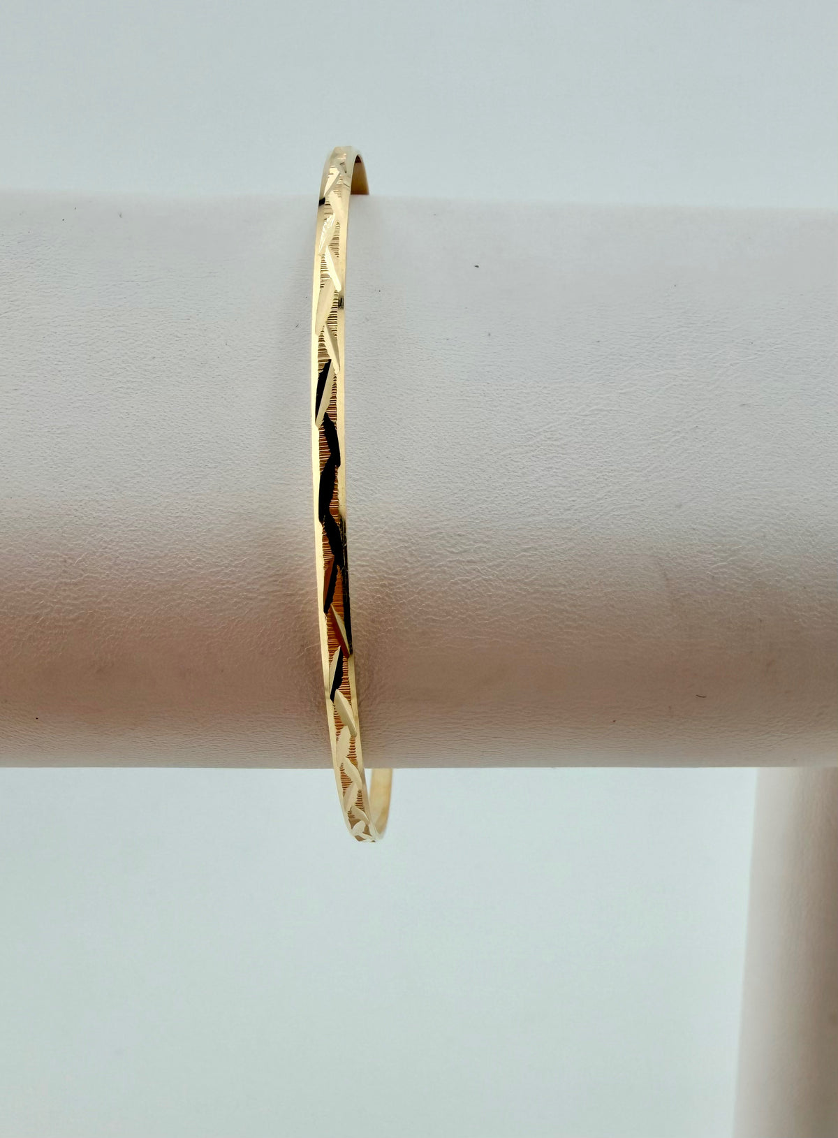 Solid 14 K Yellow Gold 2mm Bangle With Design Size7",8"