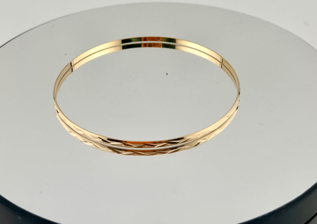 Solid 14 K Yellow Gold 2mm Bangle With Design Size7",8"