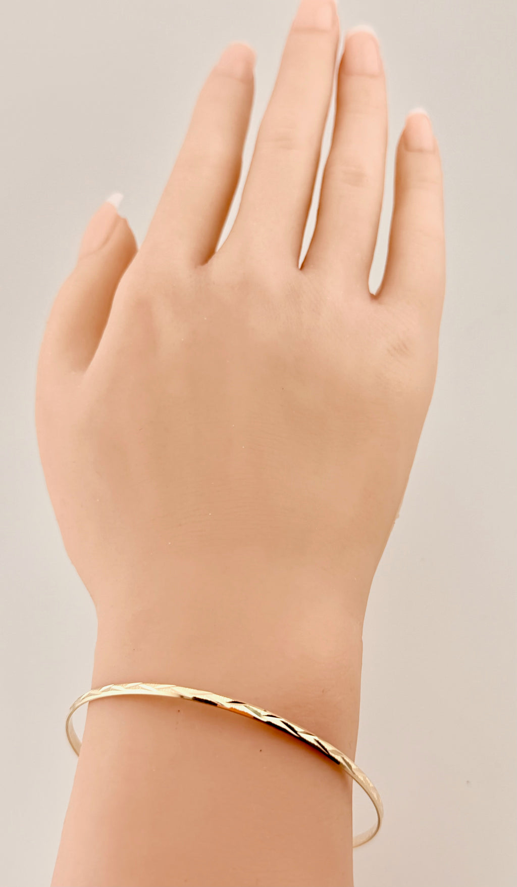 Solid 14 K Yellow Gold 2mm Bangle With Design Size7",8"
